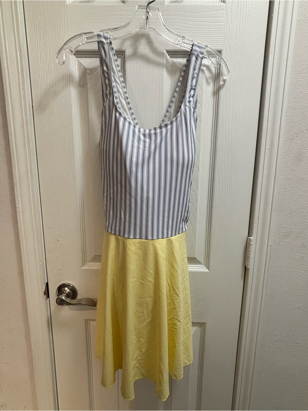 Striped Blue & Yellow Sleeveless Fit-and-Flare Dress